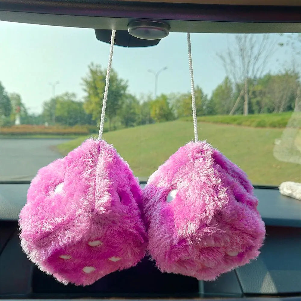 Fuzzy Plush Dice Car Accessory