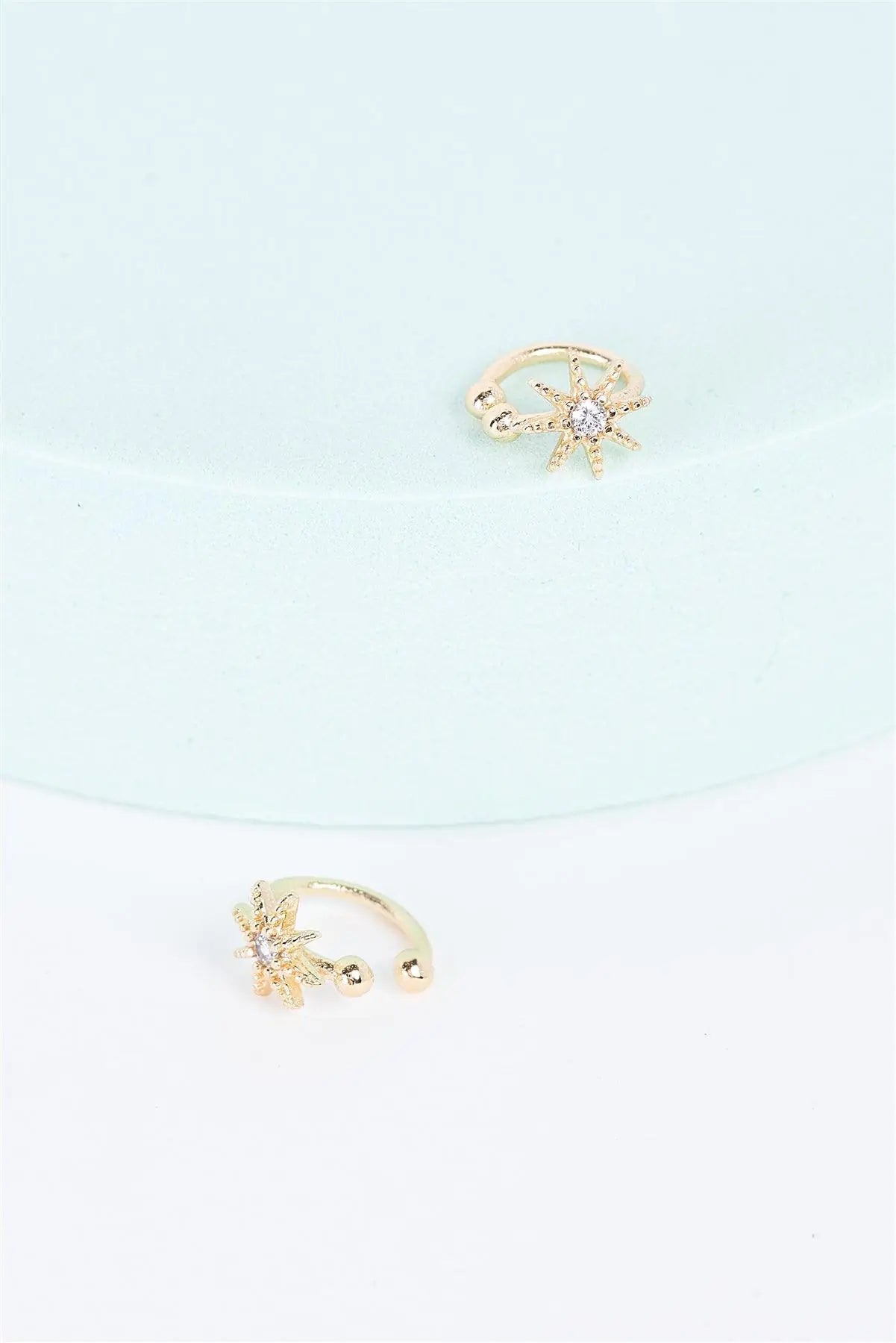 Gold Star Shaped Faux Dimond Small Helix Ear Clips