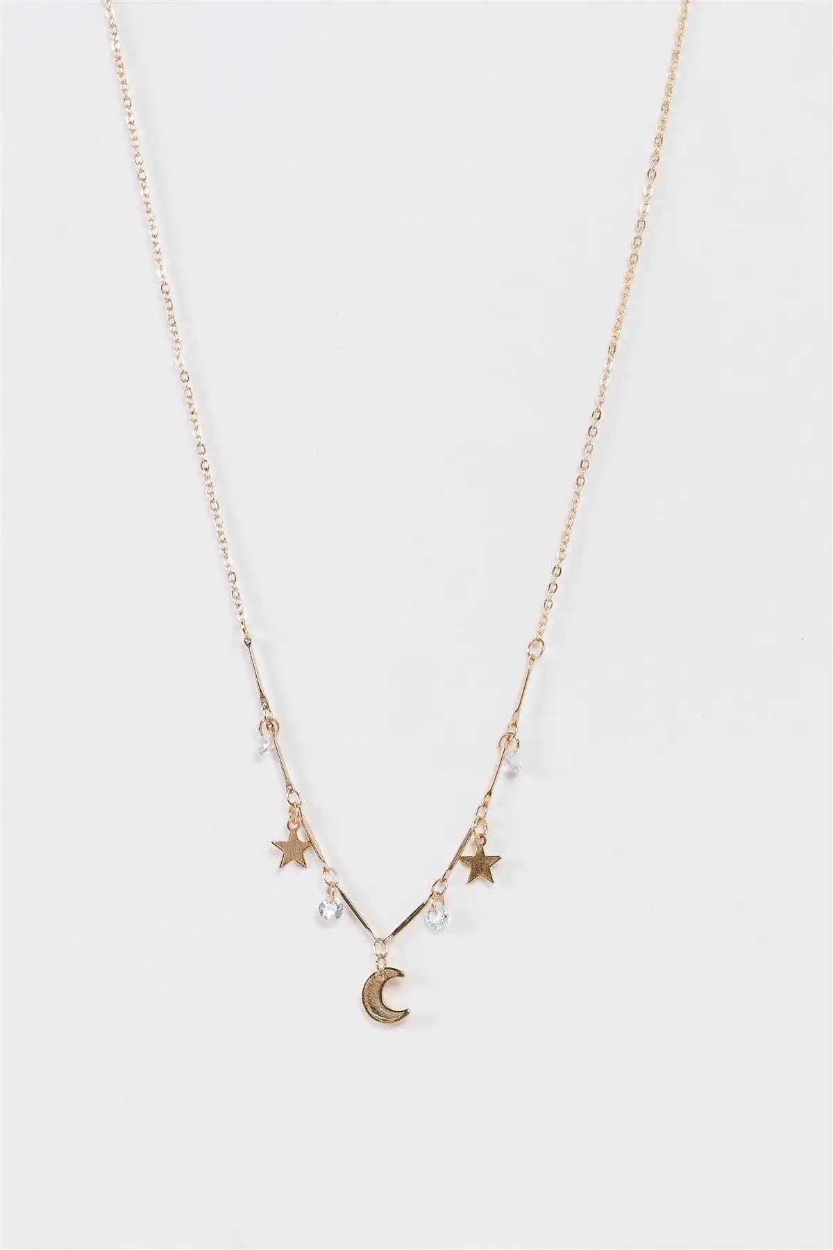 Follow The Moon Gold Star Diamonds Moon Charm Necklace